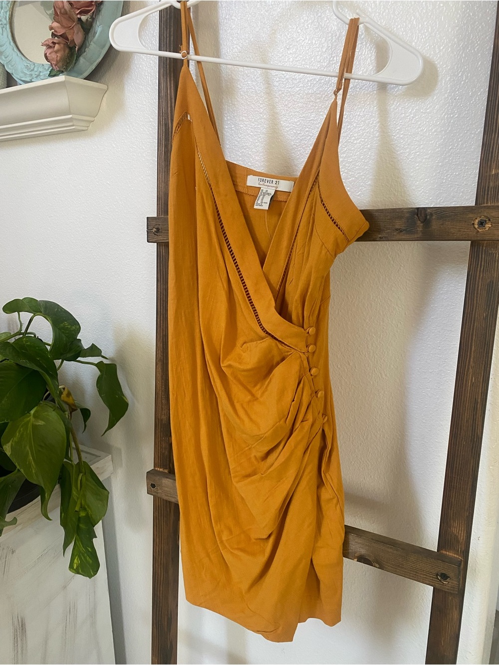 Forever 21 Mustard Ruched Wrap Mini Dress